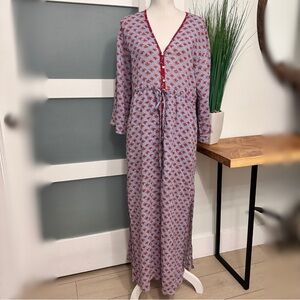 XIRENA Myrah Maxi Dress SZ XS Light Blue Red Lightweight Gauzy Boho GUC